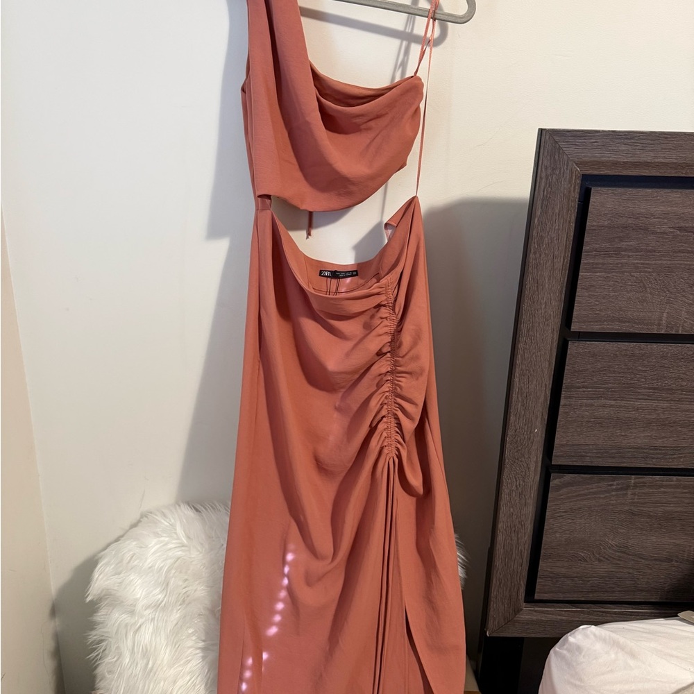 Zara One-Shoulder Terracotta Dress